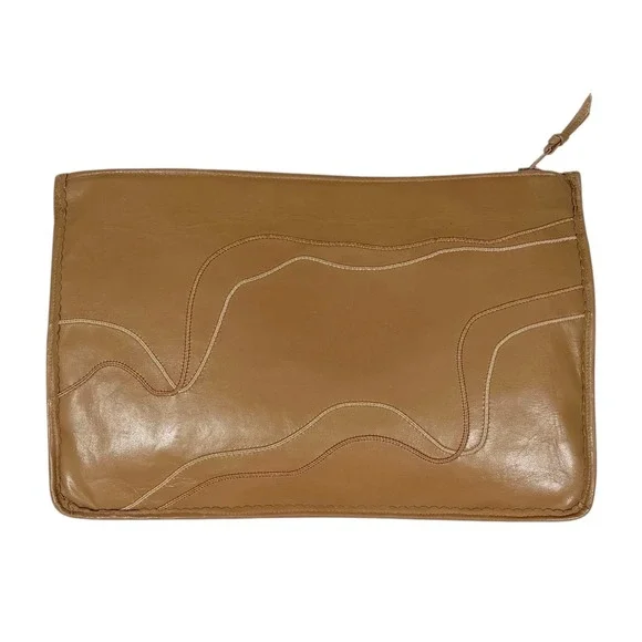 Carlo Fiori of Italy Vintage Cowhide Leather Clutch Bag Tan Cream - Picture 3 of 8